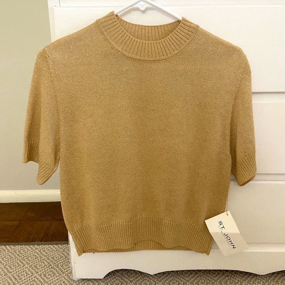 NWT St John by Marie Gray gold shimmer sweater short sleeve top